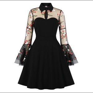 vintage swing party cocktail dress keyhole mesh bell long sleeve dress 4X 3X